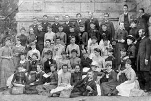 black and white of Center School Class of 1887