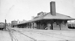 black and white train depot