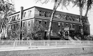 black and white of St Angelas house
