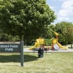 Sunny day at Bristol Pointe Park playground.